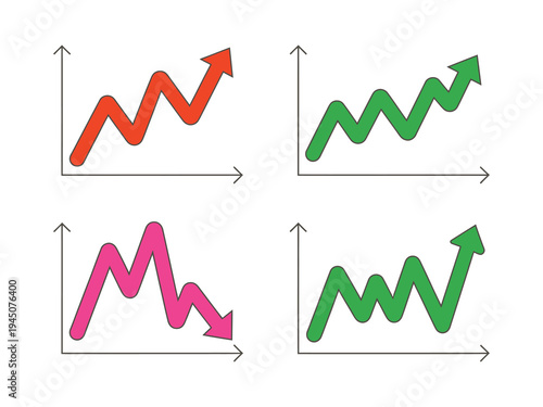 Line Graph Vector, four separate trend lines, data analysis charts, statistical patterns and metrics illustration