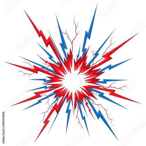 Electricity explosion effect with red blue lightning bolts