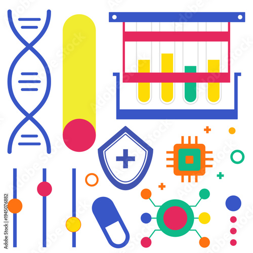 연구 관련 아이콘(연구+약+보호+다채로운+아이콘)