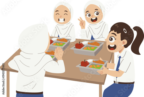 Para siswa makan bersama di sekolah