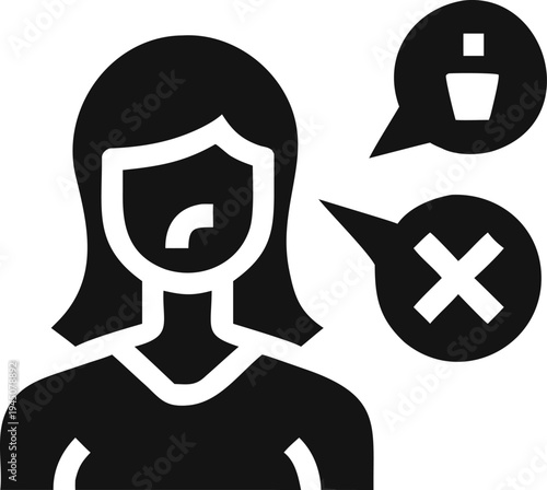 Professional Woman Giving Negative Feedback or Denying an Unwanted Action Icon