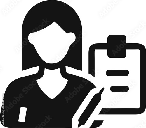 Professional woman holding a clipboard and pen ready to take notes or make a list