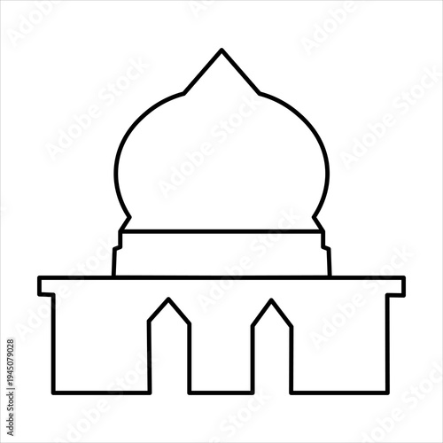 Simple line art drawing of a mosque dome and base, representing Islamic architecture and a place of worship.