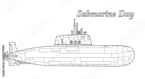 Vector illustration of a submarine on Submarine Day with a simple design and gray tones against a white background.
