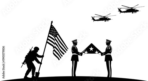 Veterans Memorial: Soldier, Flag Folding Ceremony, Helicopters Flyover