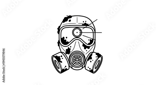 Vintage Gas Mask Illustration - Dirty Respirator for Protection and Survival