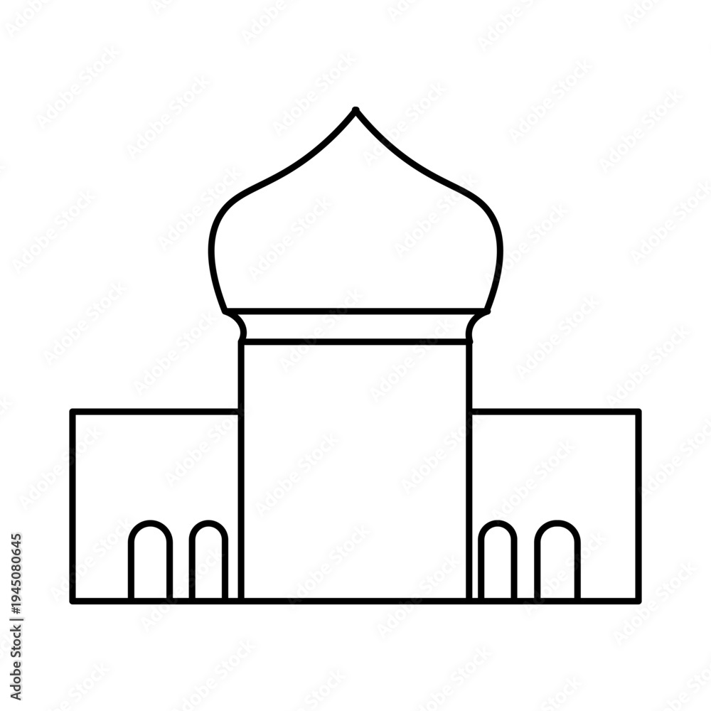 Fototapeta premium A simple, clean line drawing of a building with a prominent dome, resembling a mosque or a church.