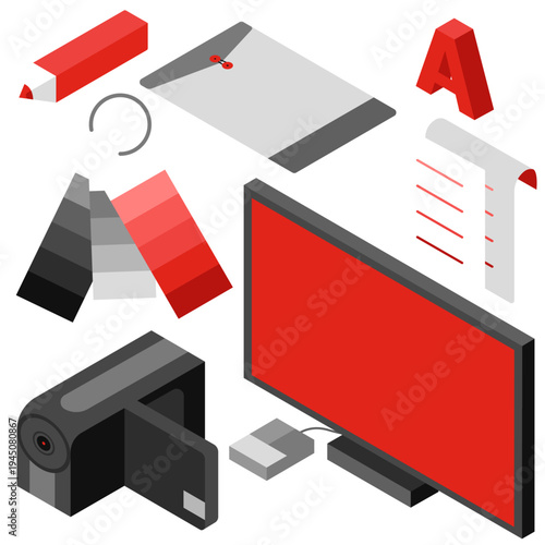 영상 직무 관련 아이콘(컴퓨터+카메라+문서+다채로운+아이콘)