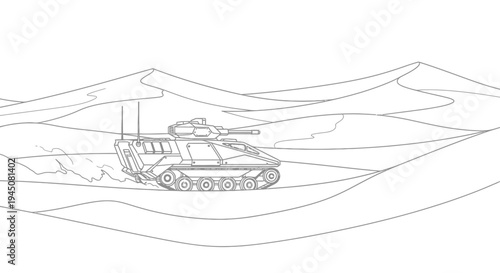 Armored Military Vehicle Driving Through Desert Dunes