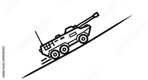Armored Military Vehicle with Cannon on Steep Incline