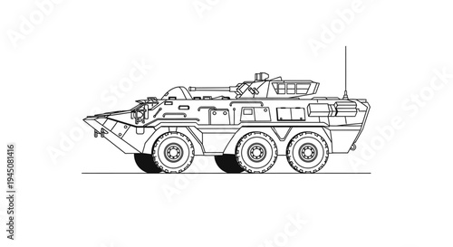 Armored Personnel Carrier - Military Vehicle Line Drawing