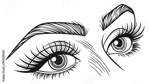 Close up of a woman s eyes with dramatic makeup and long eyelashes