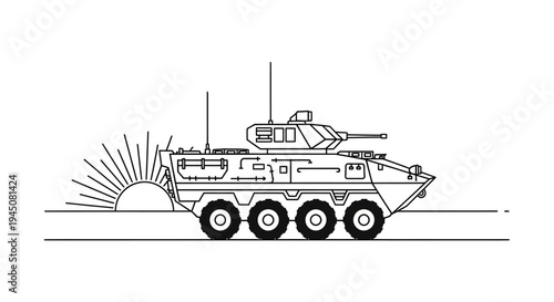Armored Reconnaissance Vehicle on Road at Sunrise