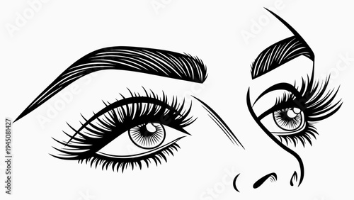 Detailed illustration of a woman s eye and eyebrow in black and white