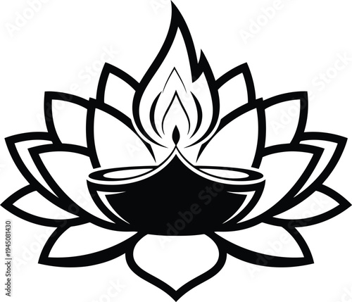 vector illustration of a diya oil lamp on a lotus flower for Deepavali and Diwali celebrations