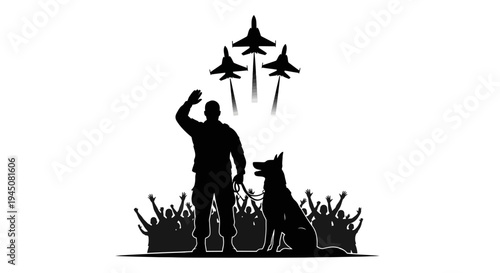 Heroic Soldier and Dog Salute as Jets Fly Over Cheering Crowd