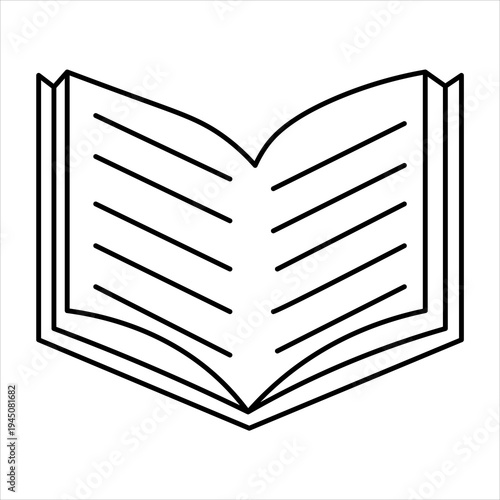 An open book with lines representing text on its pages, presented as a simple black and white line drawing.