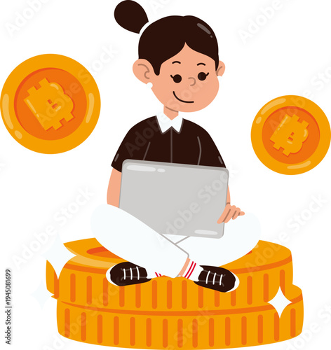 Girl and Laptop With Chart Representing Online Investment Analysis