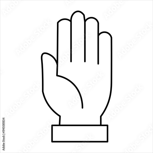 A simple, clean line art illustration of an open hand with fingers spread, palm facing forward, against a white background.