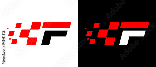 modern racing-style F-letter logo featuring dynamic pixel-like squares and a starting flag, this logo reflects the speed, performance and energy of competition.
