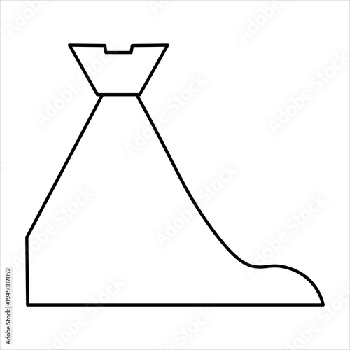 A minimalist line drawing of a stylized boot with a drawstring closure at the top, presented on a white background.