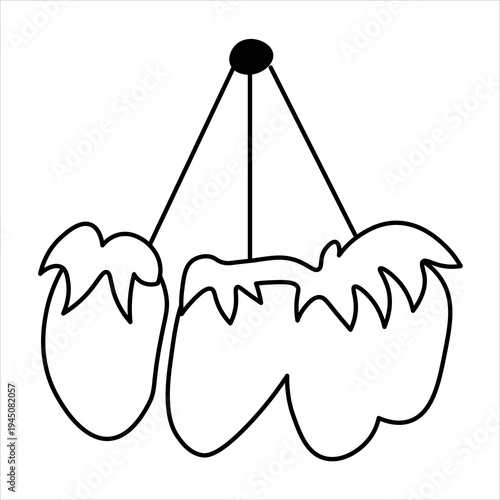A simple black and white line drawing of three strawberries hanging from a central point.
