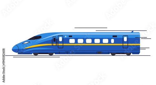 Sleek Blue High-Speed Bullet Train in Motion.
