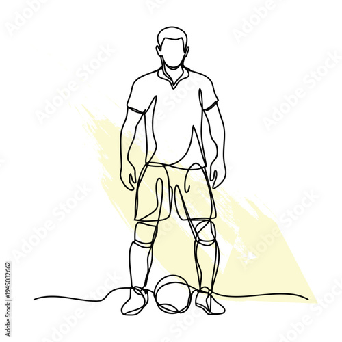 Continuous line drawing of a soccer player with a football, perfect for world cup themed designs and sports illustrations.