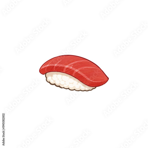 Maguro Tuna Nigiri Sushi Illustration Isolated on White Background Japanese Food