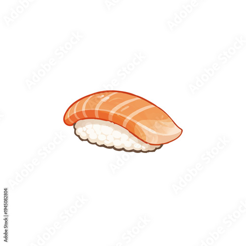 Salmon Nigiri Sushi Illustration Isolated on White Background Japanese Food