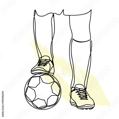 Minimalist Line Art Illustration of Soccer Player's Legs and Ball, Perfect for World Cup Graphics and Football Related Designs