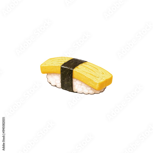Tamago Egg Omelet Sushi Illustration Isolated on White Background Japanese Food