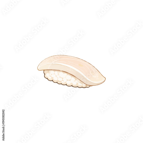 Hirame Flounder Nigiri Sushi Illustration Isolated on White Background Japanese Food