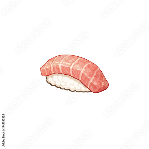 Otoro Fatty Tuna Nigiri Sushi Illustration Isolated on White Background Japanese Food