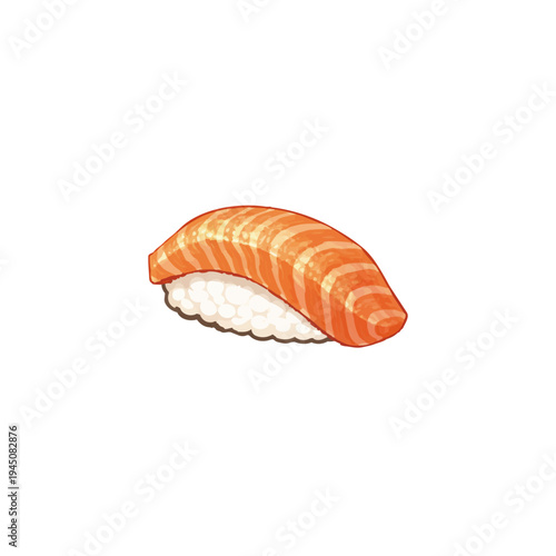 Toro Salmon Nigiri Sushi Illustration Isolated on White Background Japanese Food