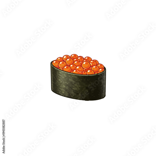 Ikura Salmon Roe Gunkan Sushi Illustration Isolated on White Background Japanese Food
