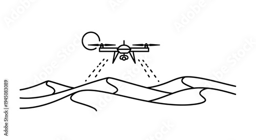Drone surveying desert dunes, aerial mapping technology, environmental research