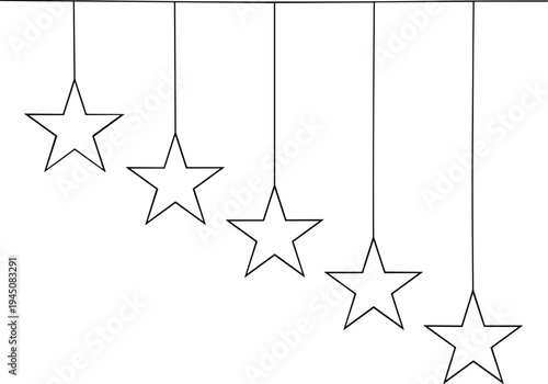 Hanging star silhouette, decorative pattern design, celestial illustration concept, black star art, white background decoration, abstract symmetry sequence illustration