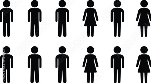 Diverse Group of Male and Female Stick Figure Icons Arranged in Two Rows people