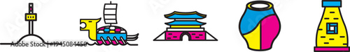 South Korea Cultural Heritage and Landmark Icon Set