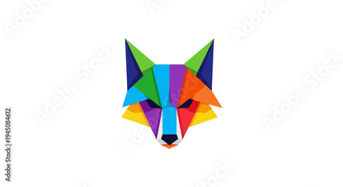 Geometric fox head logo colorful low poly illustration on white background