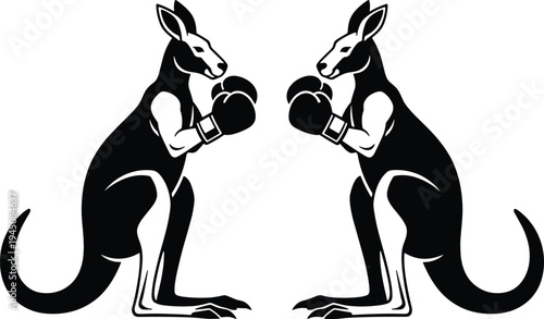 Boxing kangaroo silhouette vector illustration pair of fighting kangaroos with gloves Australian animal sport mascot design isolated icon