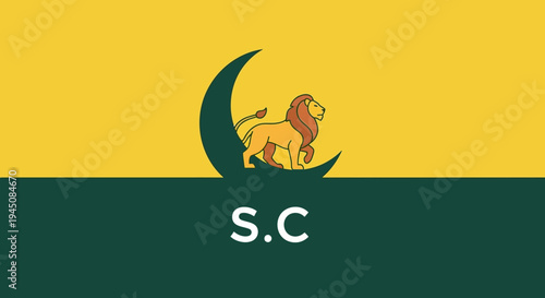 Symbolic flag design featuring a lion emblem and crescent moon on a vibrant background