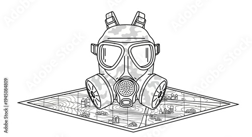 Gas Mask on Map Illustration - Survival, Danger, and Strategy Concept