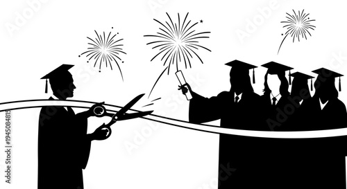 Graduation Ceremony Ribbon Cutting Ceremony with Fireworks