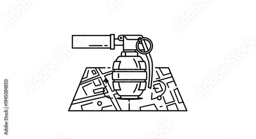 Grenade on Map Icon: Military Strategy, War Planning, Combat Mission, Tactical Operation