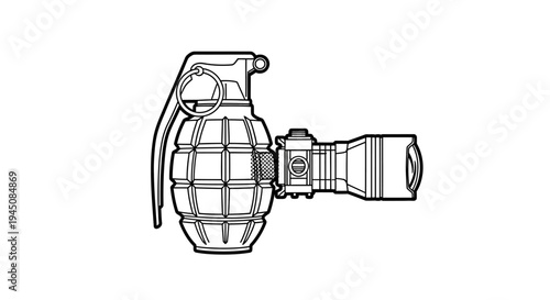 Hand Grenade with Tactical Flashlight Attachment - Military, Weapon, Illumination Concept