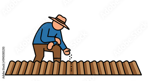 Farmer sowing seeds in a field cultivating crops for harvest.