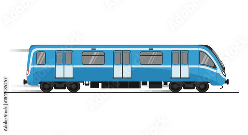 Blue Subway Train Isolated on White Background.