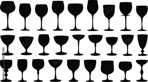 Silhouettes of Various Wine and Champagne Glasses on White Background wine glass goblet